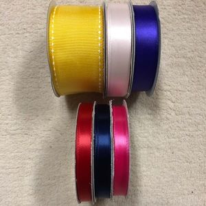 Six Spools Of Ribbon Multiple Colors And Sizes Crafting Pink Red Blue Yellow